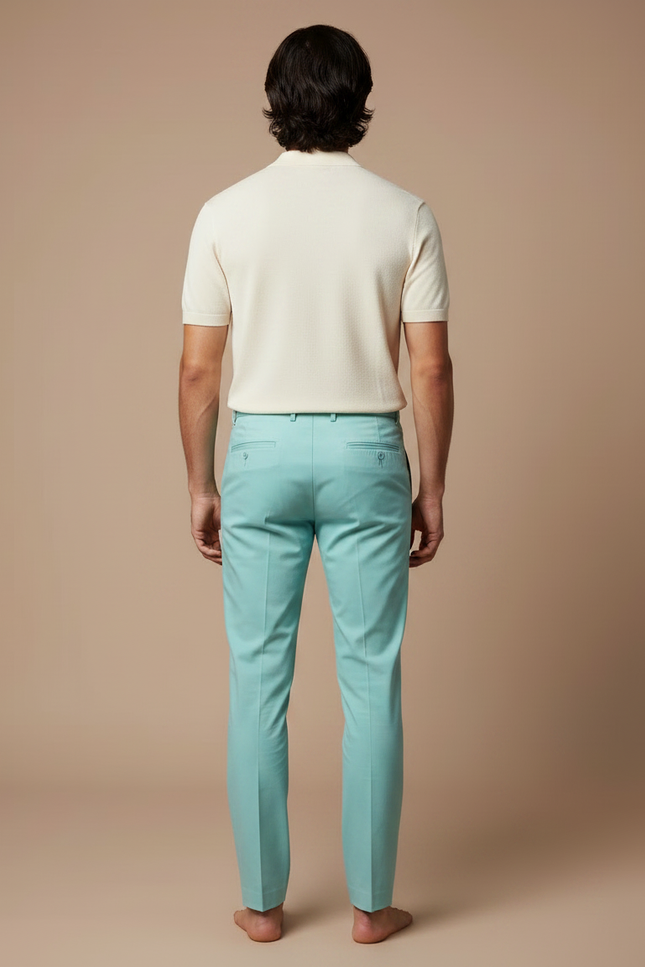 Pantalon Chino Turquoise Homme Slim Élégant Coton - Vert - vue 2
