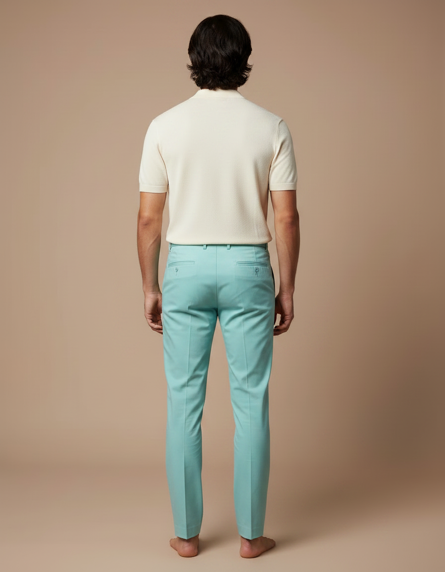Pantalon Chino Turquoise Homme Slim Élégant Coton - Vert - vue 2