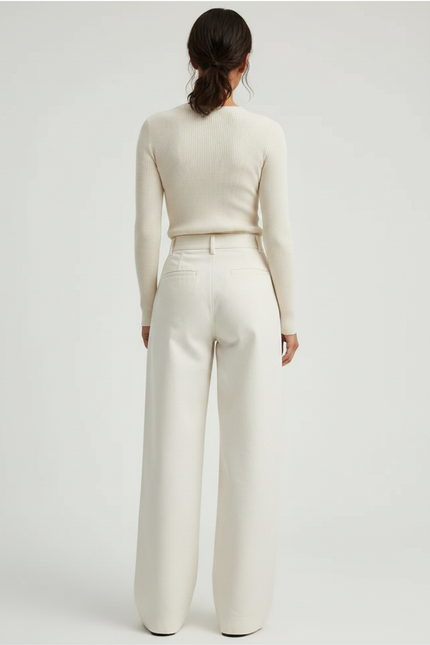 Pantalon Chino Beige Ample Coton Plissé Femme - vue 2
