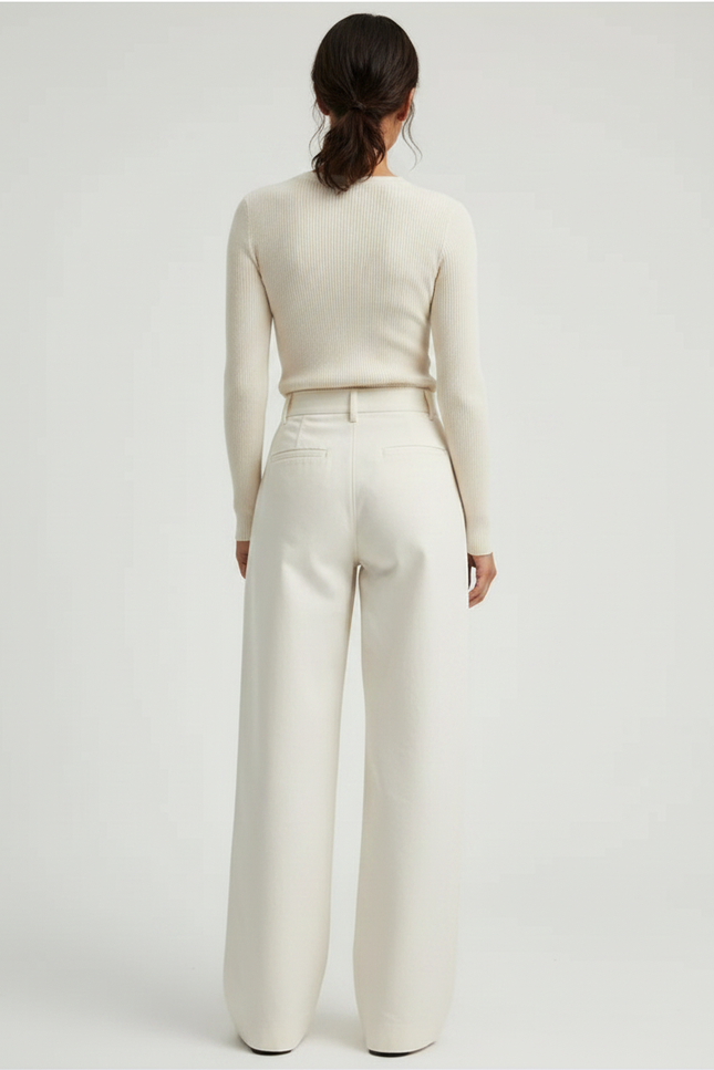Pantalon Chino Beige Ample Coton Plissé Femme - vue 2
