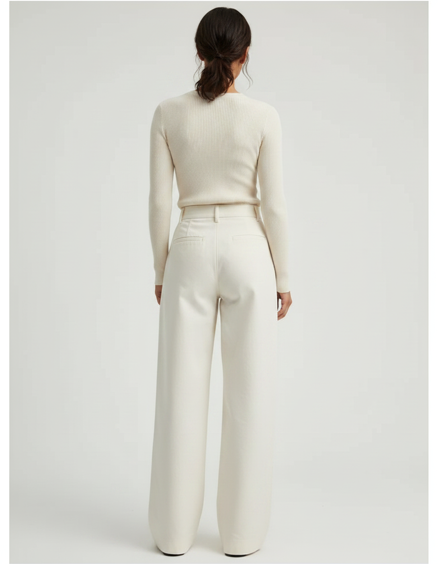 Pantalon Chino Beige Ample Coton Plissé Femme - vue 2