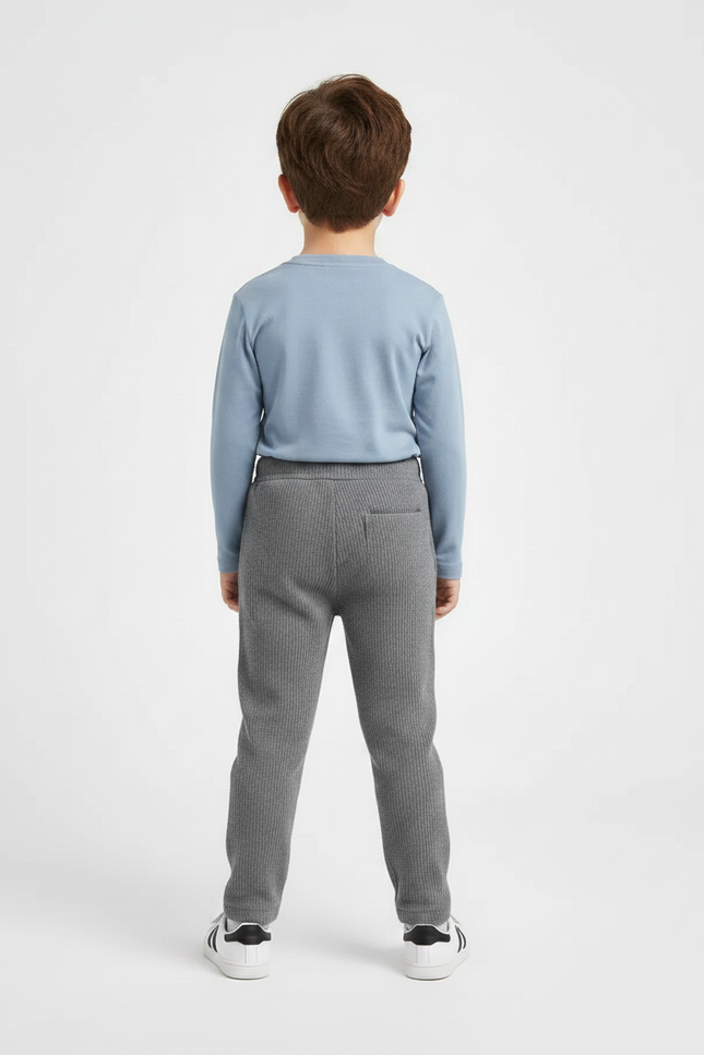 Pantalon Chino Gris Côtelé Enfant Confortable - Cordé - vue 2