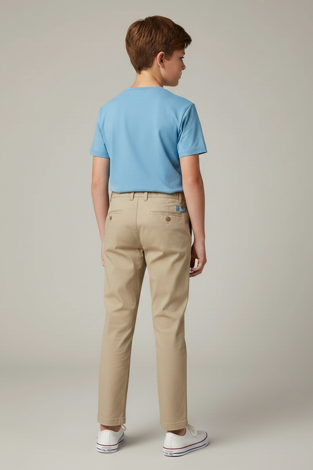 Pantalon Chino Garçon Beige Tapered Coton - Gabardine - vue 2
