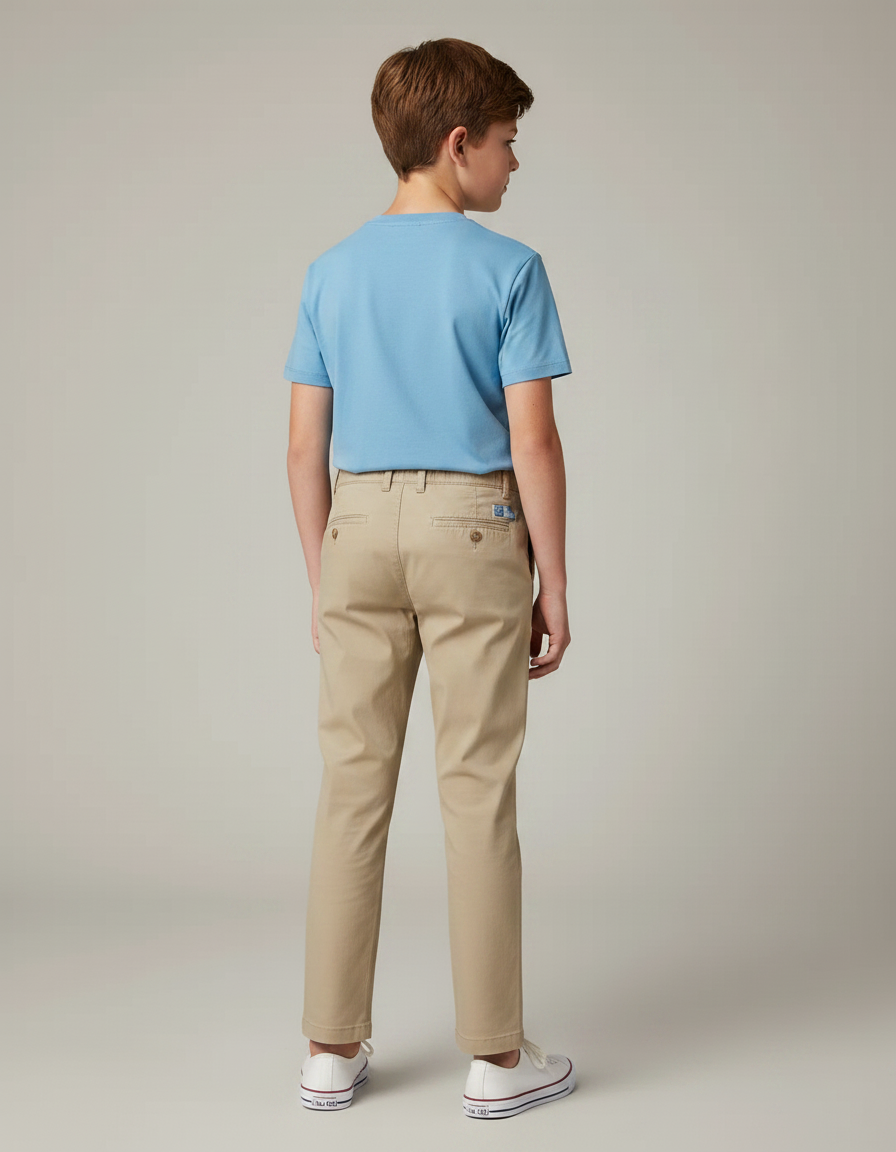 Pantalon Chino Garçon Beige Tapered Coton - Gabardine - vue 2