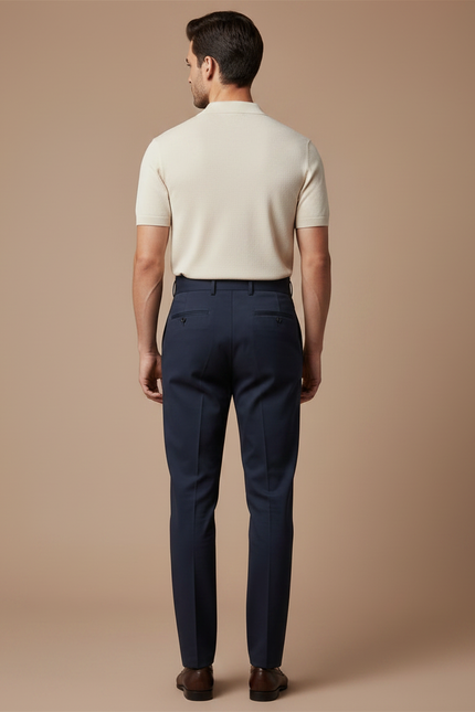 Pantalon Chino Bleu Marine Plissé Taille Haute Élégant - Gabardine - vue 2