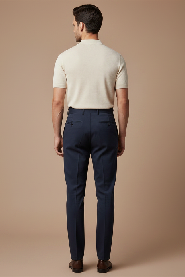Pantalon Chino Bleu Marine Plissé Taille Haute Élégant - Gabardine - vue 2