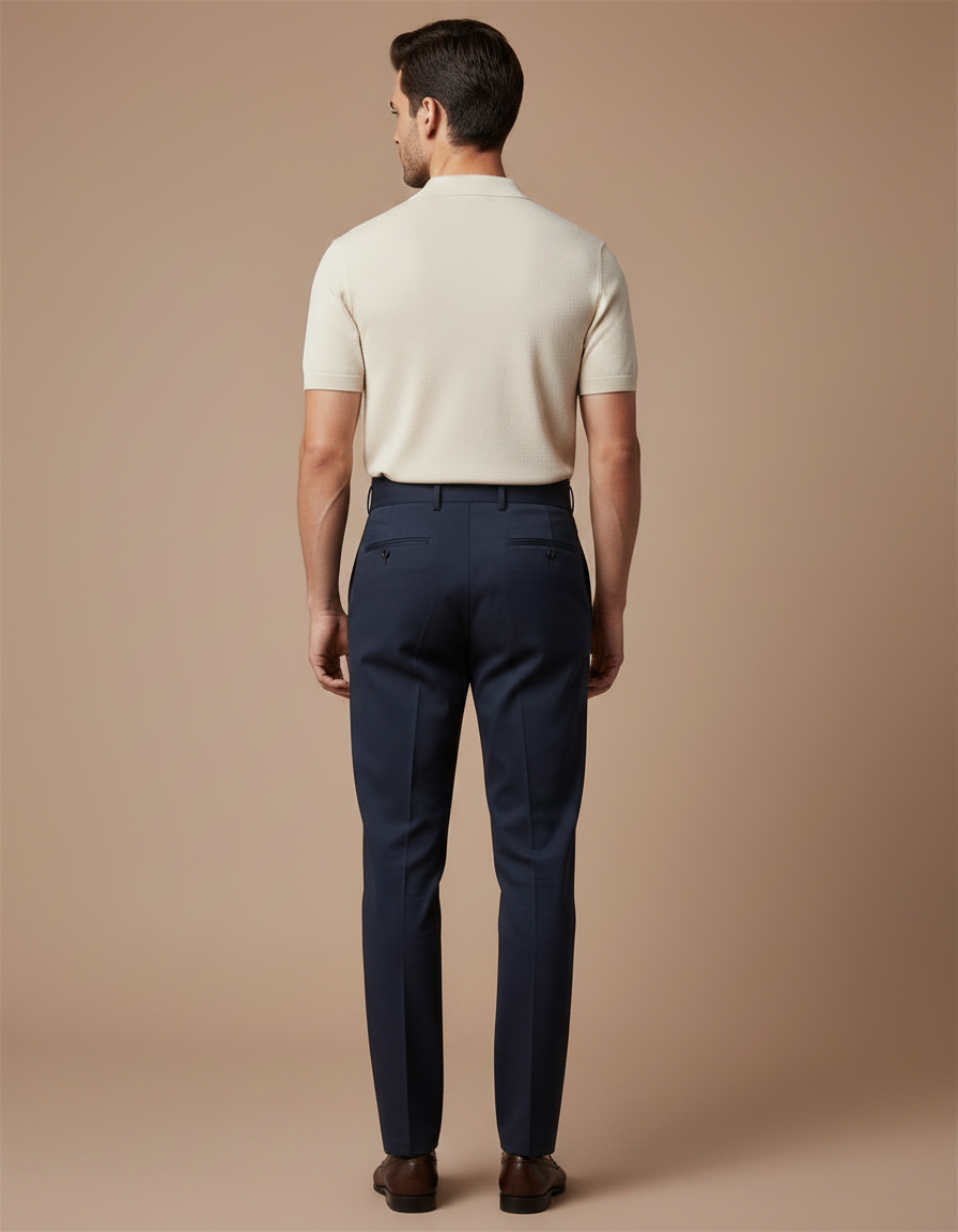 Pantalon Chino Bleu Marine Plissé Taille Haute Élégant - Gabardine - vue 2