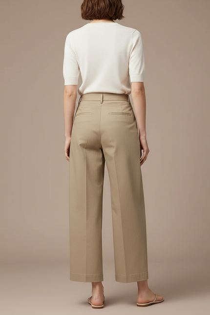 Pantalon Chino Beige Ample Droit Taille Haute Femme - Gabardine - vue 2
