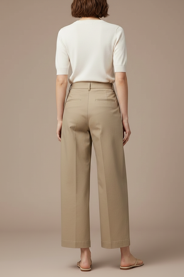 Pantalon Chino Beige Ample Droit Taille Haute Femme - Gabardine - vue 2