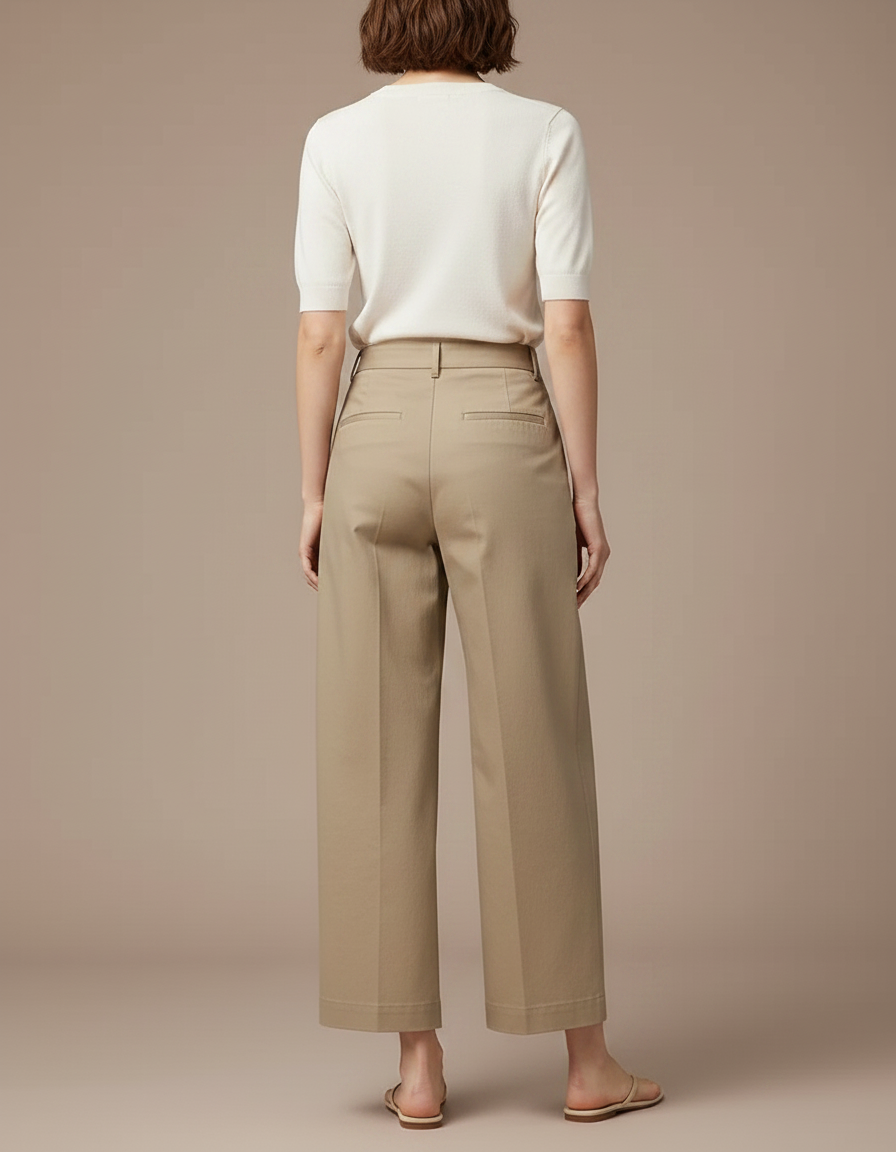 Pantalon Chino Beige Ample Droit Taille Haute Femme - Gabardine - vue 2