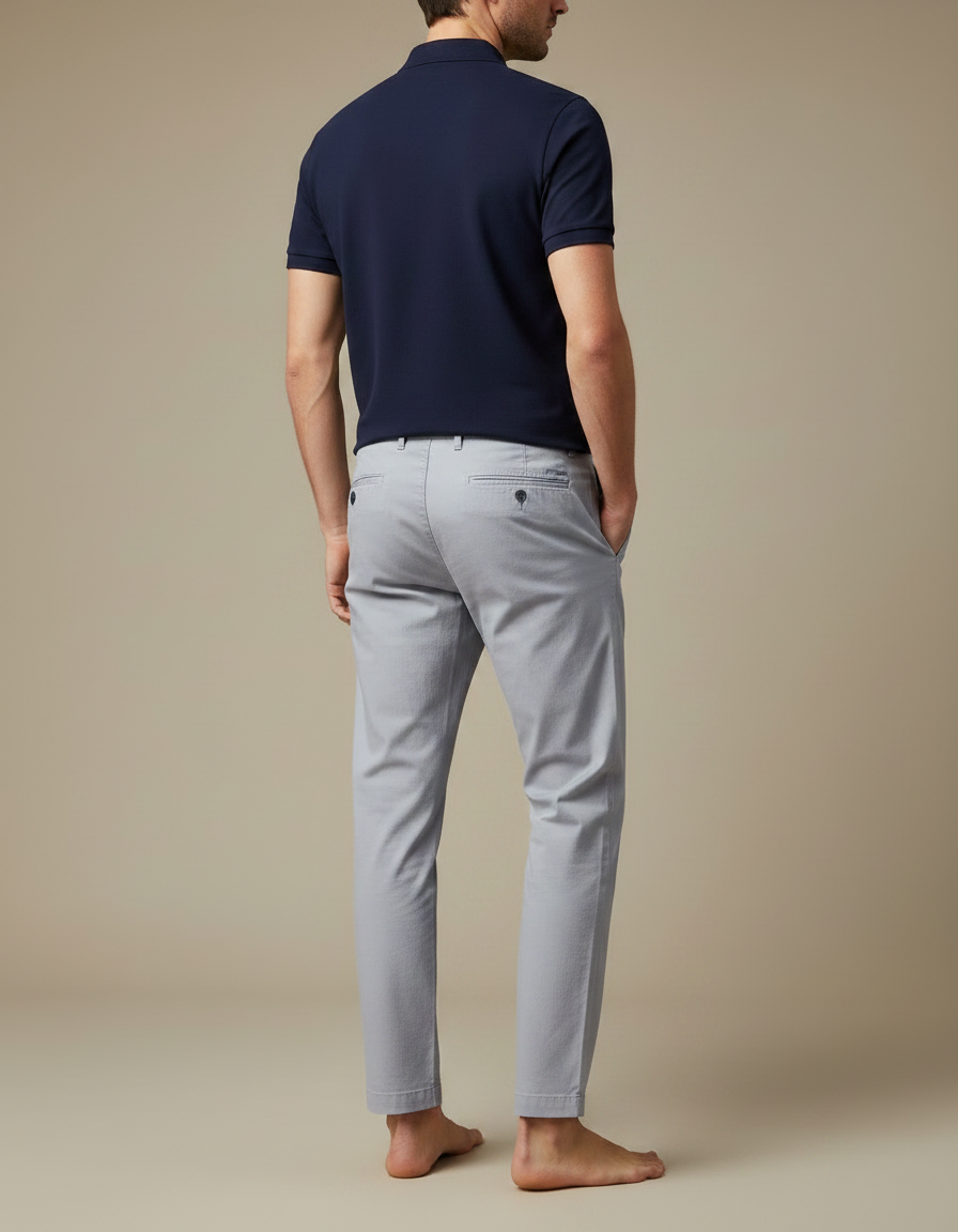 Pantalon Chino Gris Clair Coton Droit Décontracté Homme - vue 2