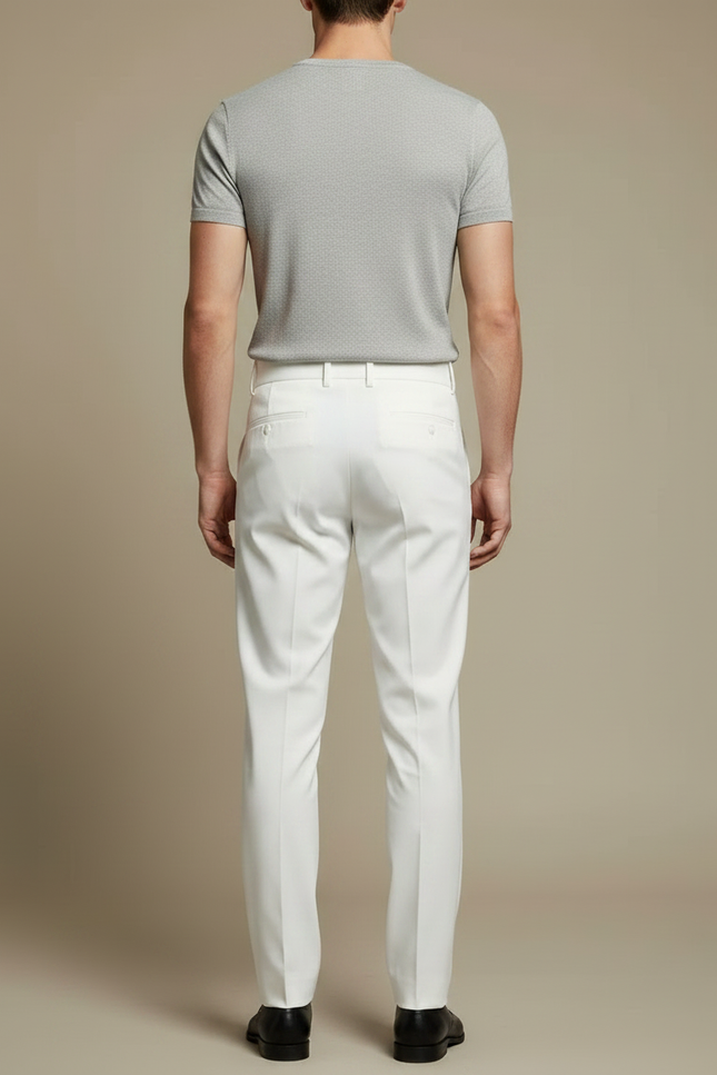 Pantalon Chino Blanc Taille Haute Droit Élégant Homme - Gabardine - vue 2