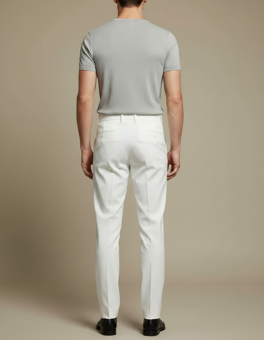 Pantalon Chino Blanc Taille Haute Droit Élégant Homme - Gabardine - vue 2