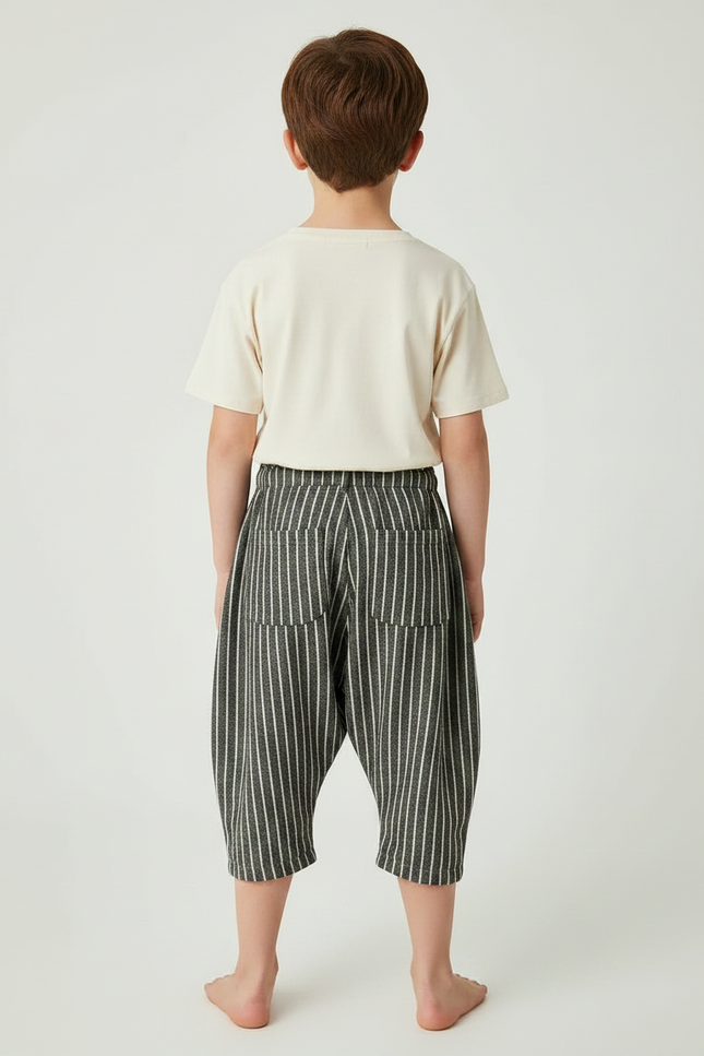 Pantalon Chino Rayé Plissé Coton Décontracté Garçon - Gris - vue 2