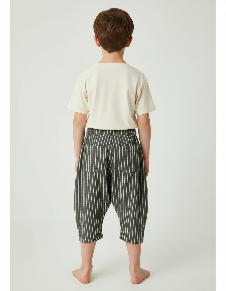 Pantalon Chino Rayé Plissé Coton Décontracté Garçon - Gris - vue 2