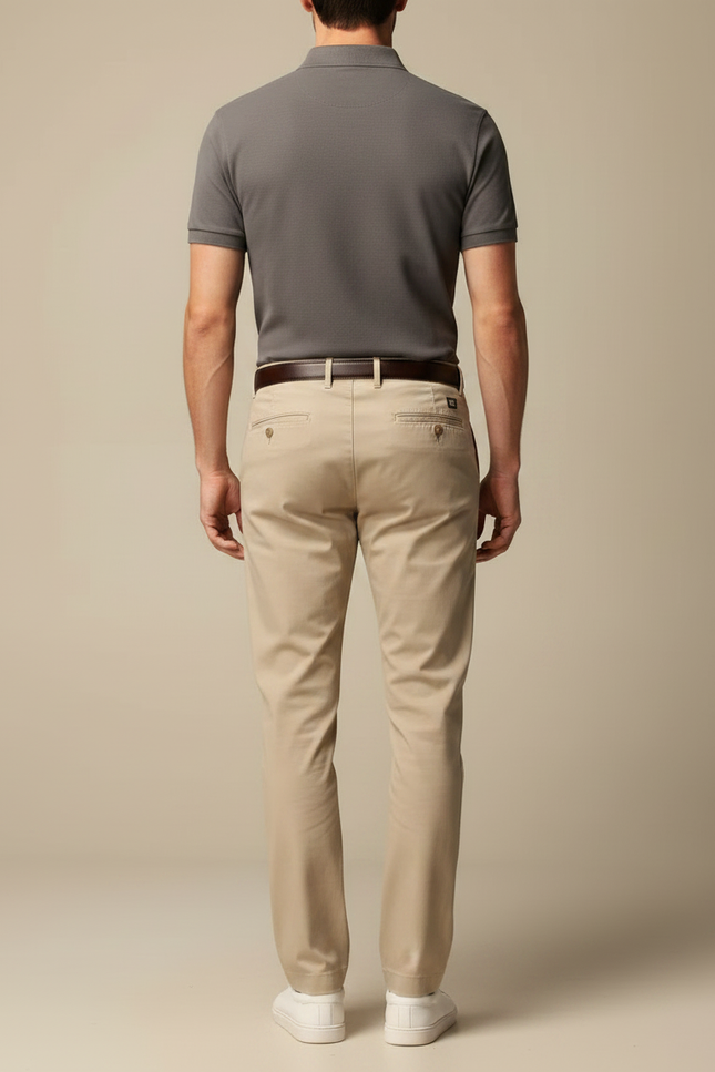 Pantalon Chino Beige Coton Coupe Droite Homme - vue 2