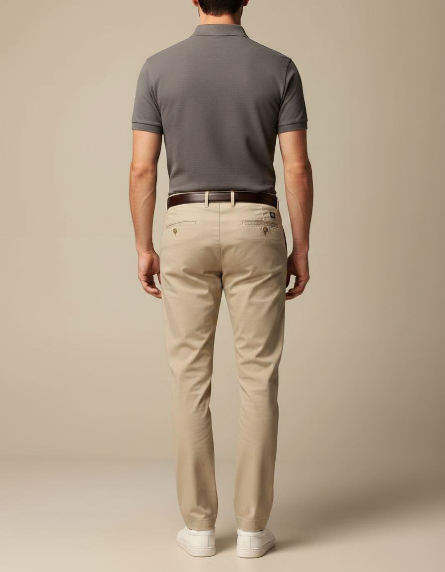 Pantalon Chino Beige Coton Coupe Droite Homme - vue 2