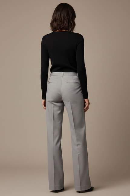 Pantalon Chino Gris Fluide Taille Haute Élégant Femme - Gabardine - vue 2