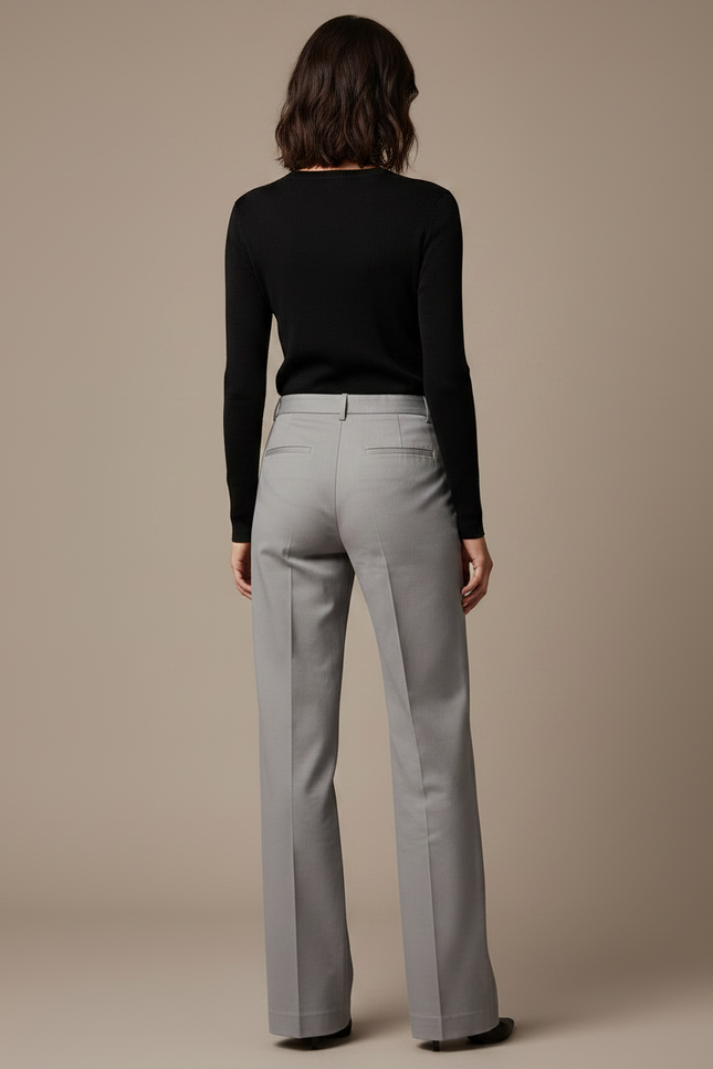 Pantalon Chino Gris Fluide Taille Haute Élégant Femme - Gabardine - vue 2