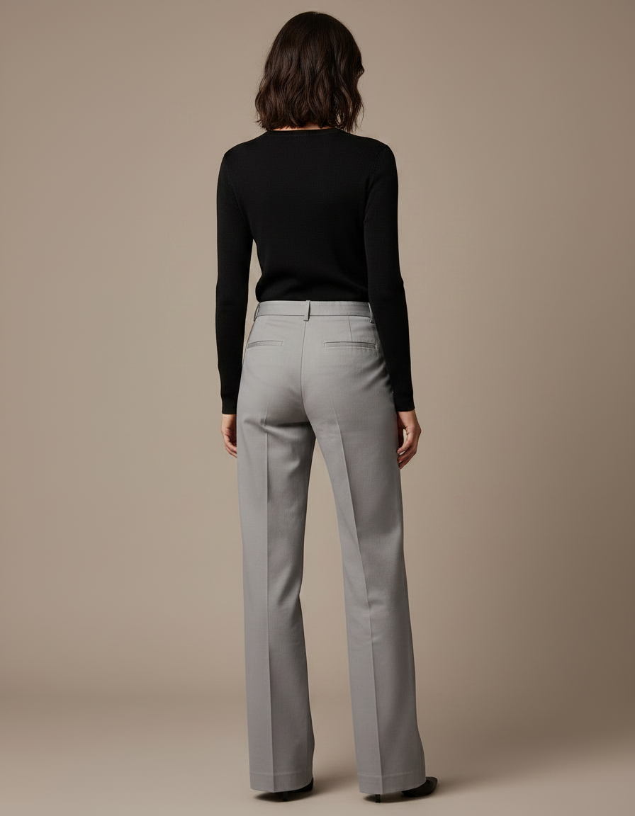 Pantalon Chino Gris Fluide Taille Haute Élégant Femme - Gabardine - vue 2