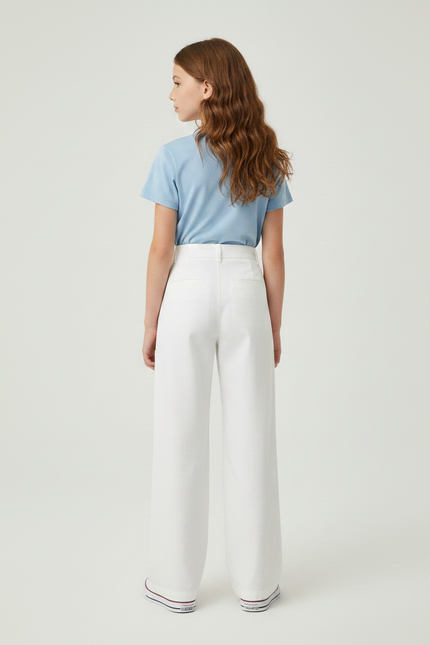Pantalon Chino Blanc Ample Plissé Décontracté Enfant - Coton - vue 2
