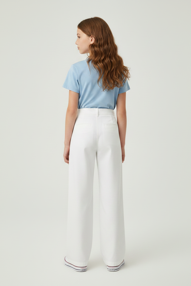 Pantalon Chino Blanc Ample Plissé Décontracté Enfant - Coton - vue 2