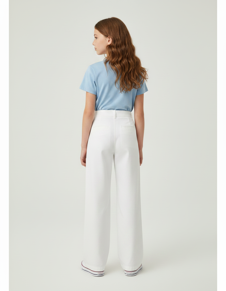 Pantalon Chino Blanc Ample Plissé Décontracté Enfant - Coton - vue 2