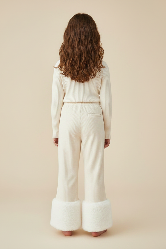 Pantalon Chino Évasé Doux Beige Fille Hiver - Cordé - vue 2