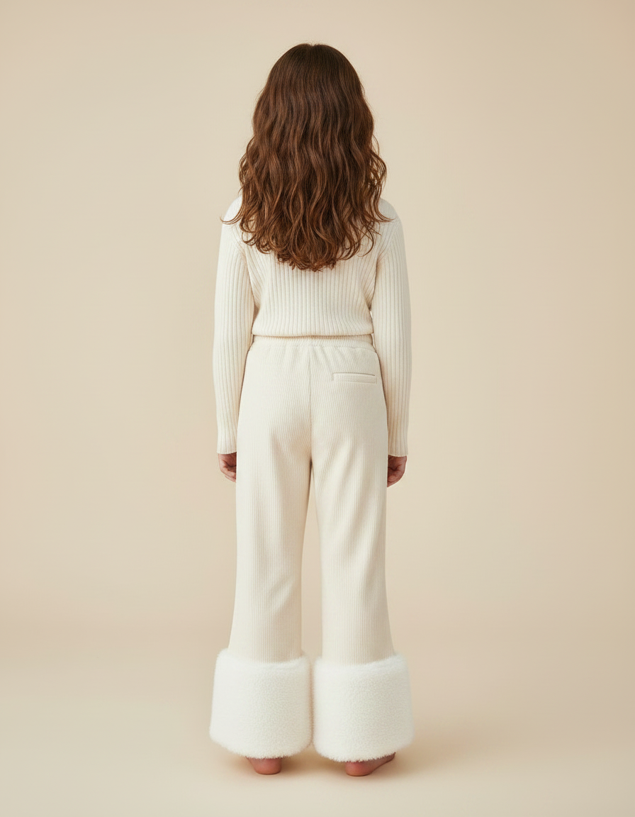 Pantalon Chino Évasé Doux Beige Fille Hiver - Cordé - vue 2