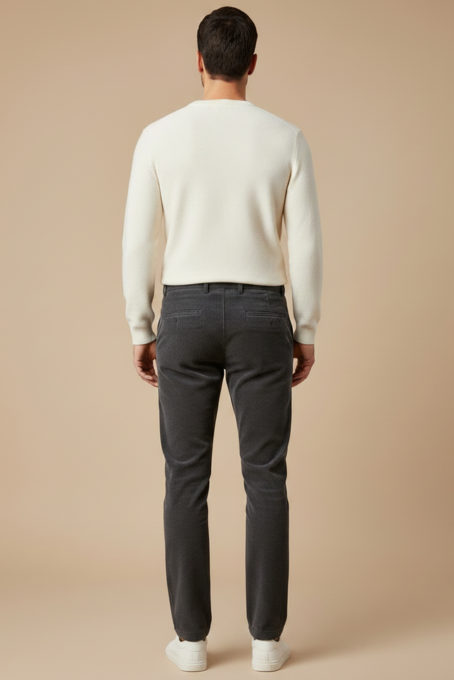 Pantalon Chino Gris Côtelé Slim Homme Décontracté - Cordé - vue 2