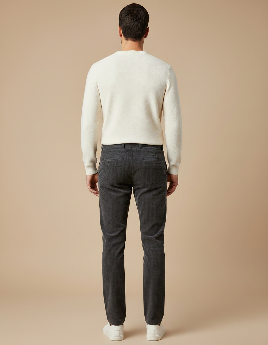Pantalon Chino Gris Côtelé Slim Homme Décontracté - Cordé - vue 2