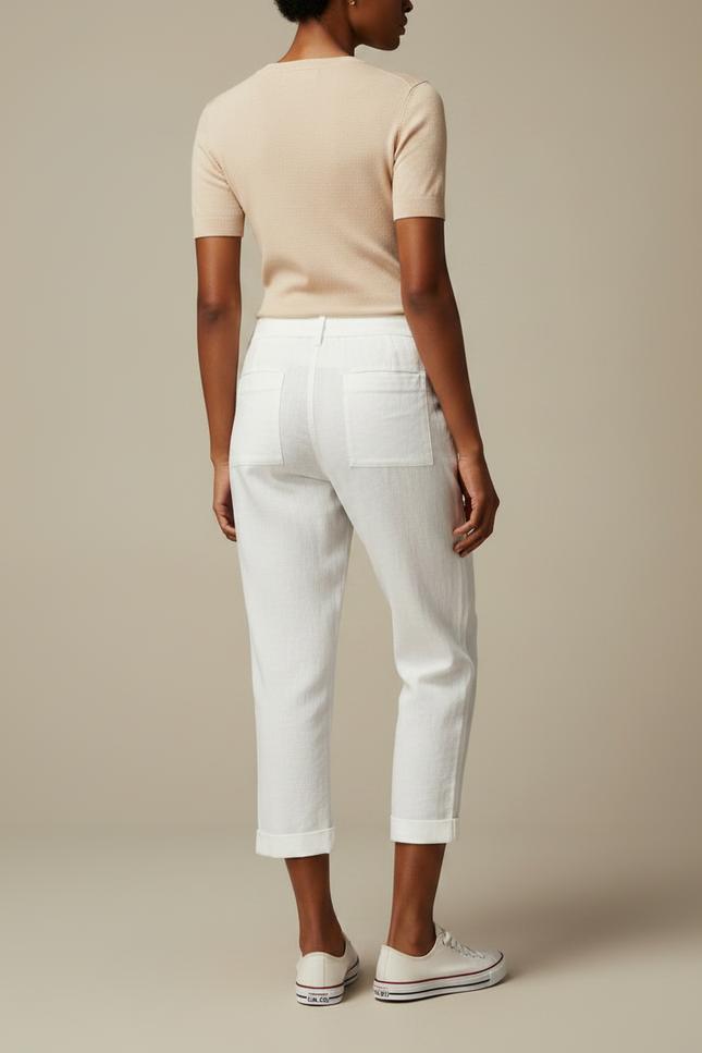 Pantalon Chino Blanc Lin Cordon Décontracté Femme - vue 2