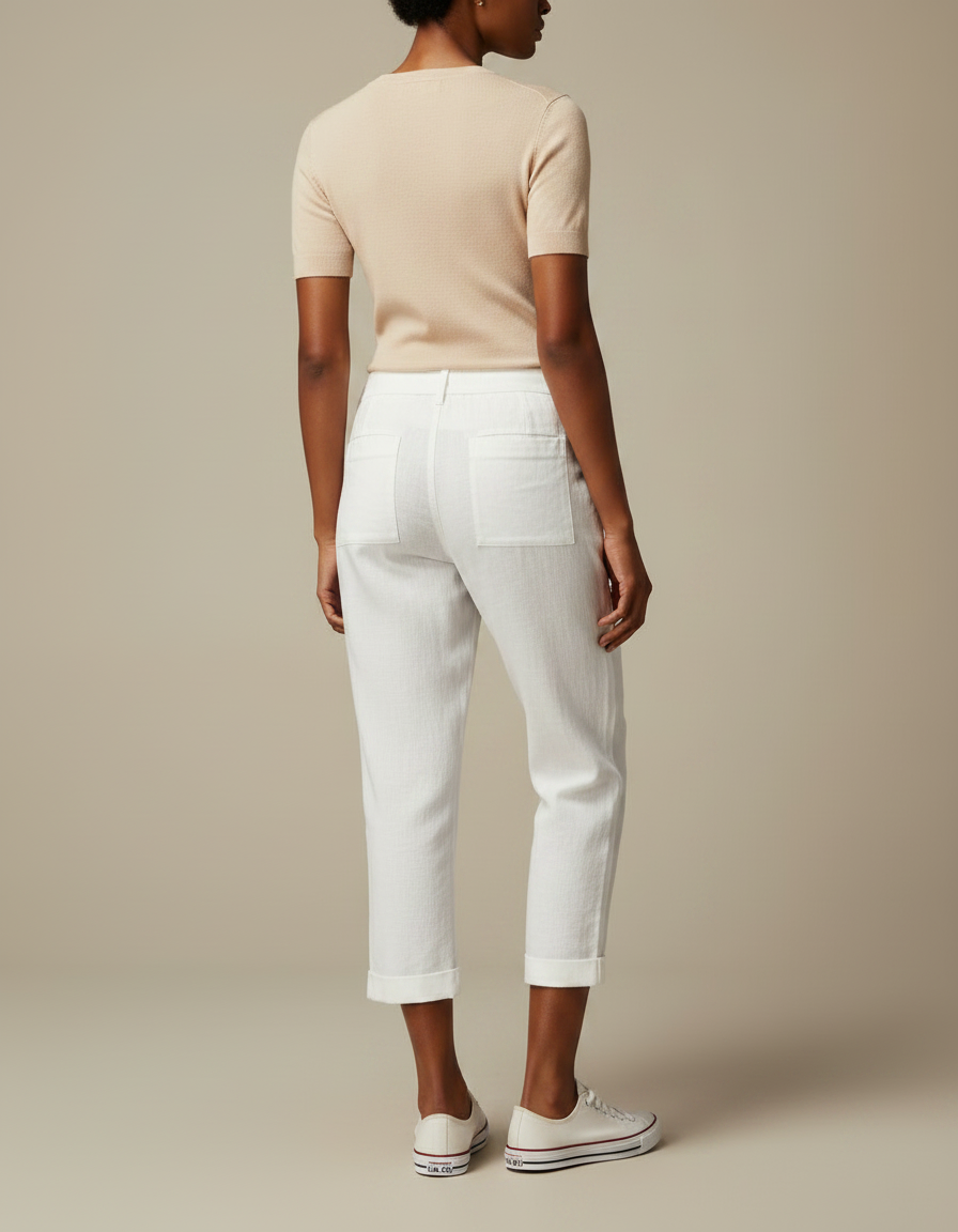 Pantalon Chino Blanc Lin Cordon Décontracté Femme - vue 2