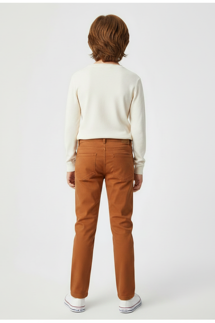 Pantalon Chino Marron Coton Slim Enfant Décontracté - Gabardine - vue 2