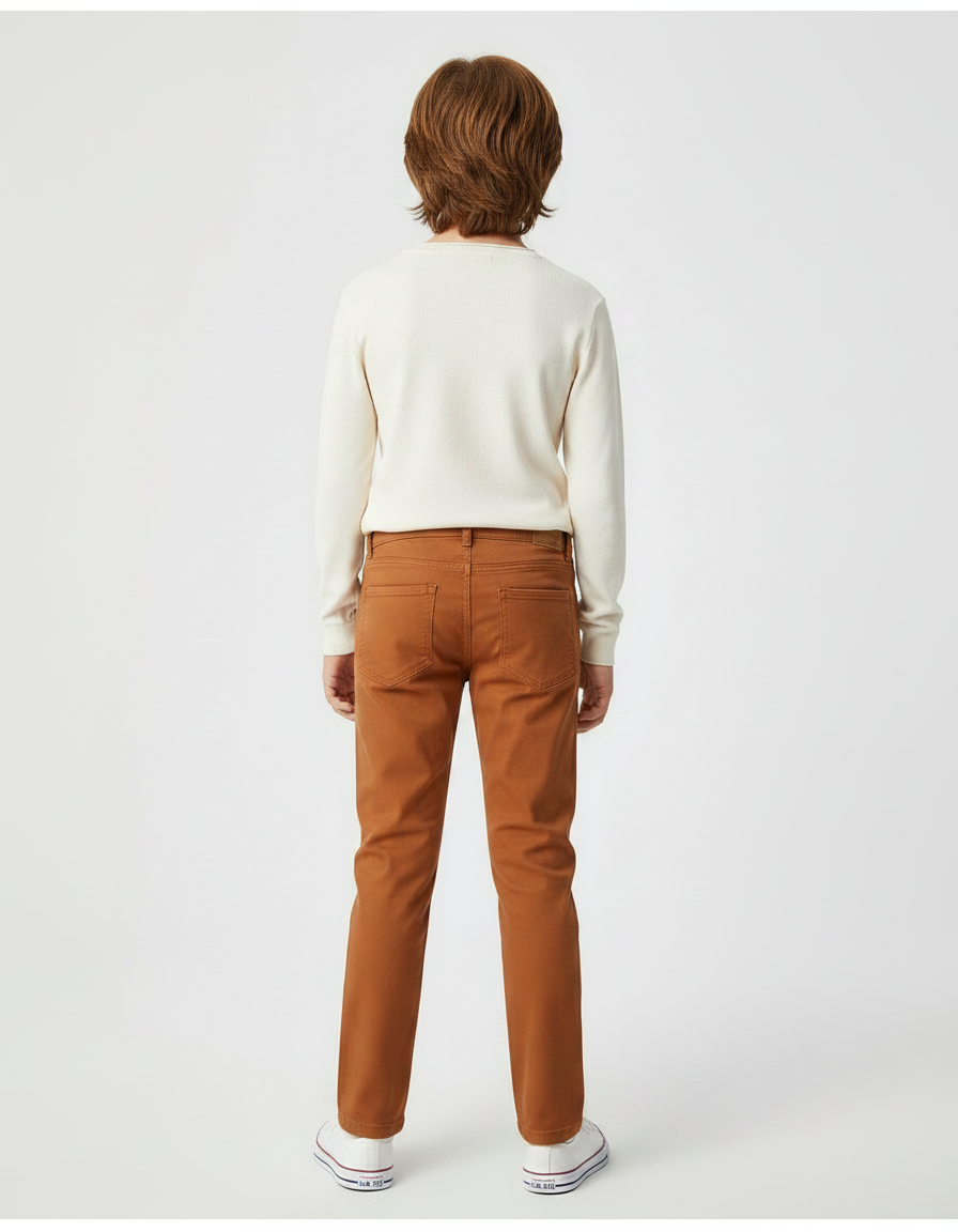 Pantalon Chino Marron Coton Slim Enfant Décontracté - Gabardine - vue 2