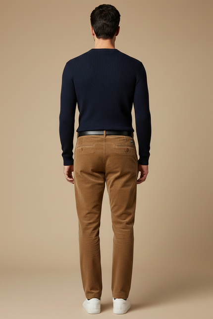 Pantalon Chino Marron Côtelé Plissé Décontracté Homme - Cordé - vue 2