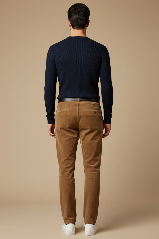 Pantalon Chino Marron Côtelé Plissé Décontracté Homme - Cordé - vue 2