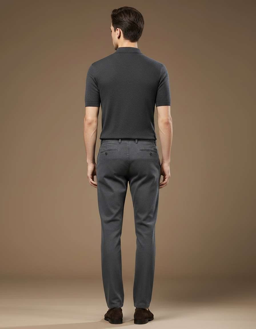 Pantalon Chino Gris Anthracite Coupe Droite Extensible Homme - Coton - vue 2