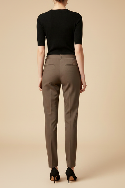 Pantalon Chino Marron Taille Haute Élégant Slim Femme - Gabardine - vue 2