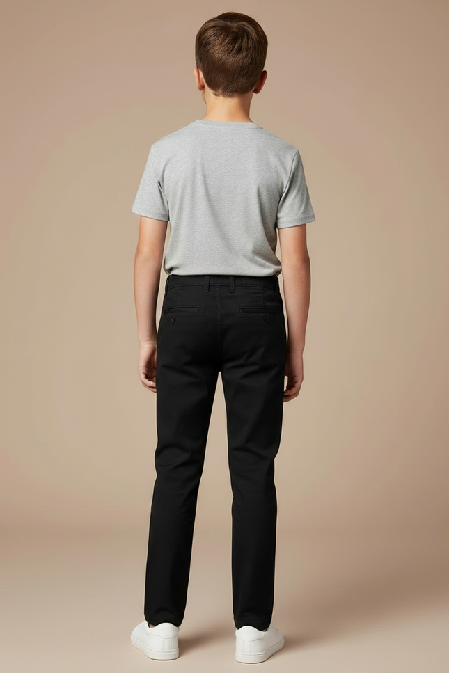 Pantalon Chino Noir Coton Coupe Droite Enfant Garçon - vue 2