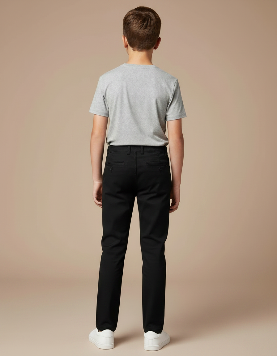 Pantalon Chino Noir Coton Coupe Droite Enfant Garçon - vue 2