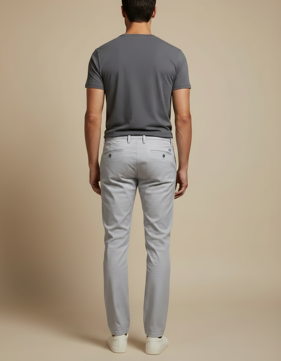 Pantalon Chino Gris Clair Slim Coton Homme - vue 2