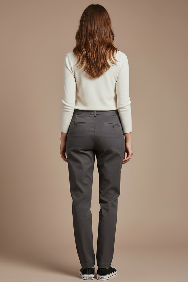 Pantalon Chino Gris Anthracite Droit Décontracté Femme - Gabardine - vue 2