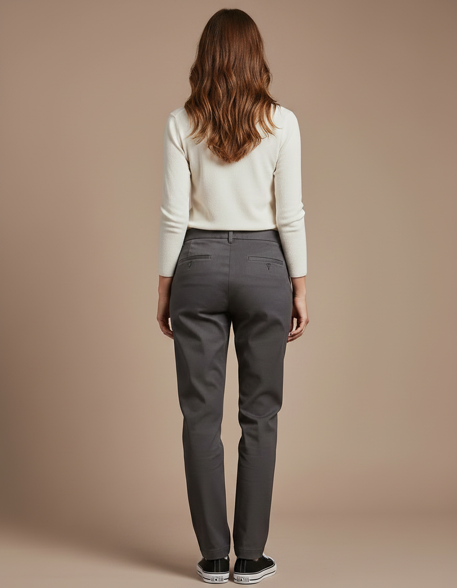 Pantalon Chino Gris Anthracite Droit Décontracté Femme - Gabardine - vue 2