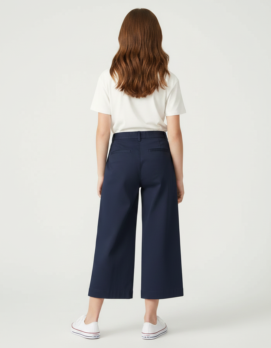 Pantalon Chino Bleu Marine Ample Coton Enfant Décontracté - vue 2