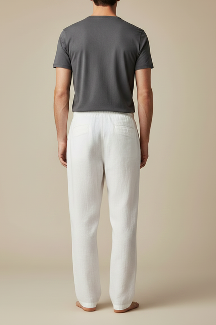 Pantalon Chino Blanc Lin Cordon Ample Homme - vue 2
