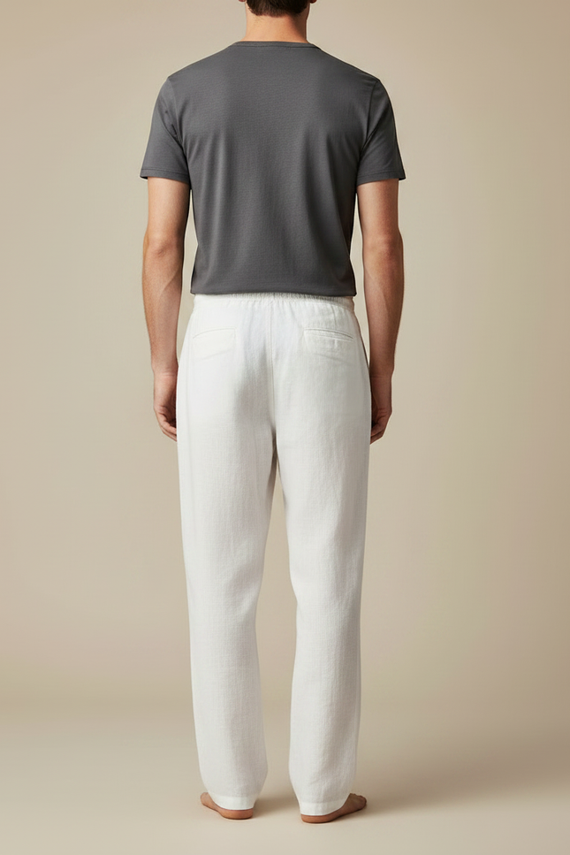 Pantalon Chino Blanc Lin Cordon Ample Homme - vue 2