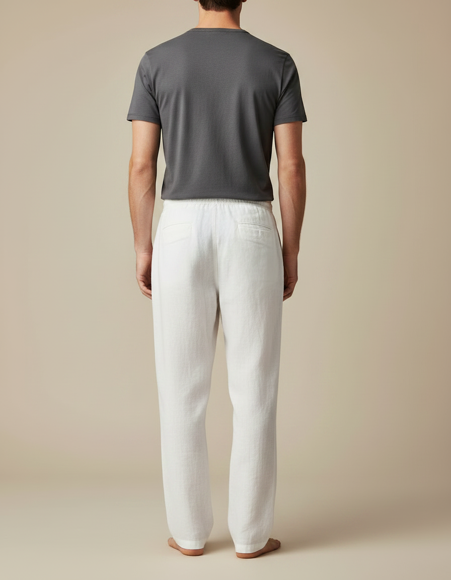Pantalon Chino Blanc Lin Cordon Ample Homme - vue 2