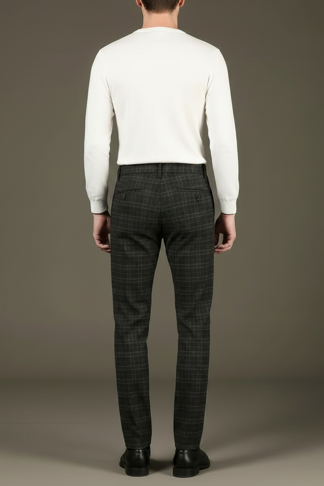 Pantalon Chino Homme Gris Carreaux Droit Élégant - Tweed - vue 2