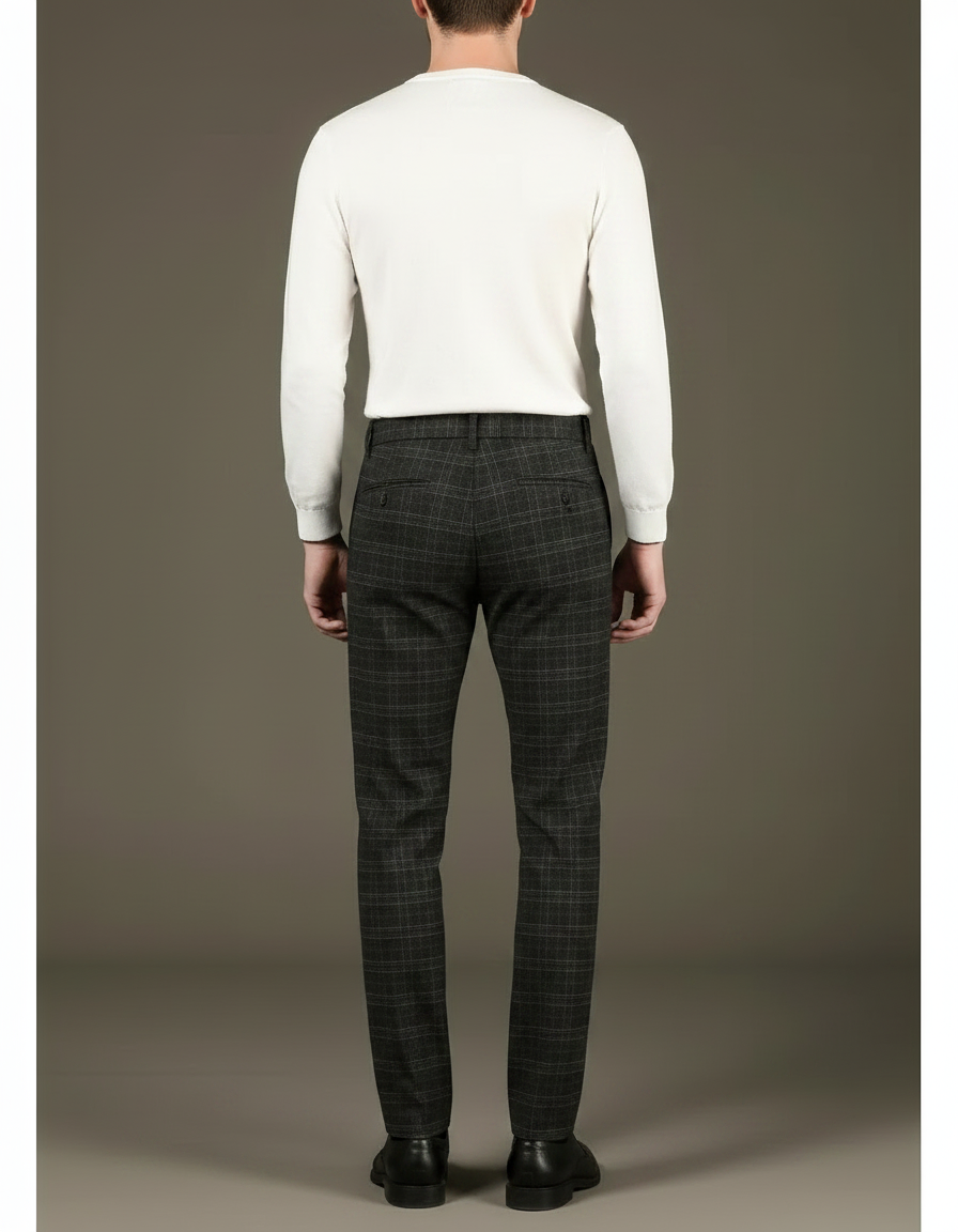 Pantalon Chino Homme Gris Carreaux Droit Élégant - Tweed - vue 2